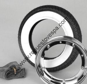 Kit Rueda Completa Llanta Cromada Neumático Mitas Banda Blanca 3.50 10″