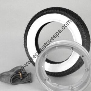 Kit Rueda Completa Llanta Gris Neumático Mitas Banda Blanca 3.50 10″